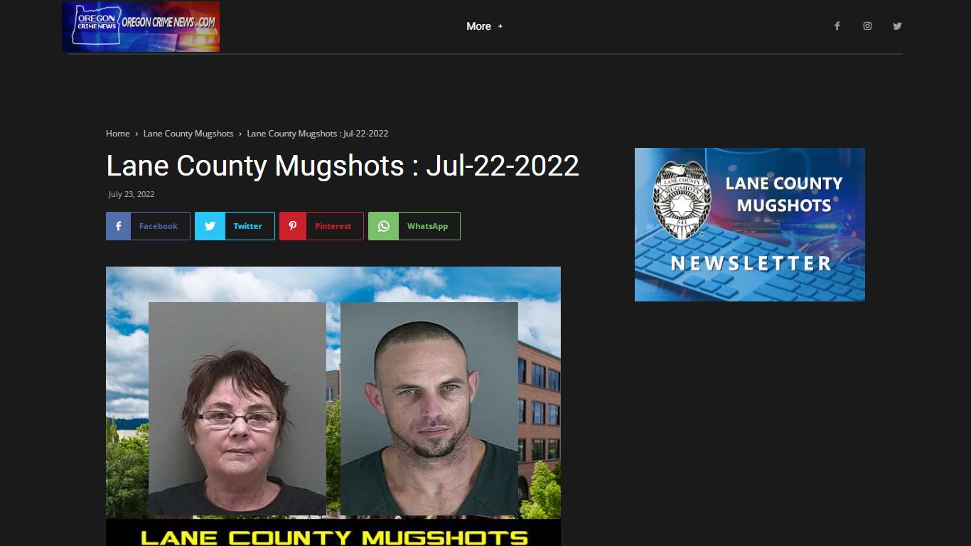 Lane County Mugshots : Jul-22-2022 - Oregon Crime News