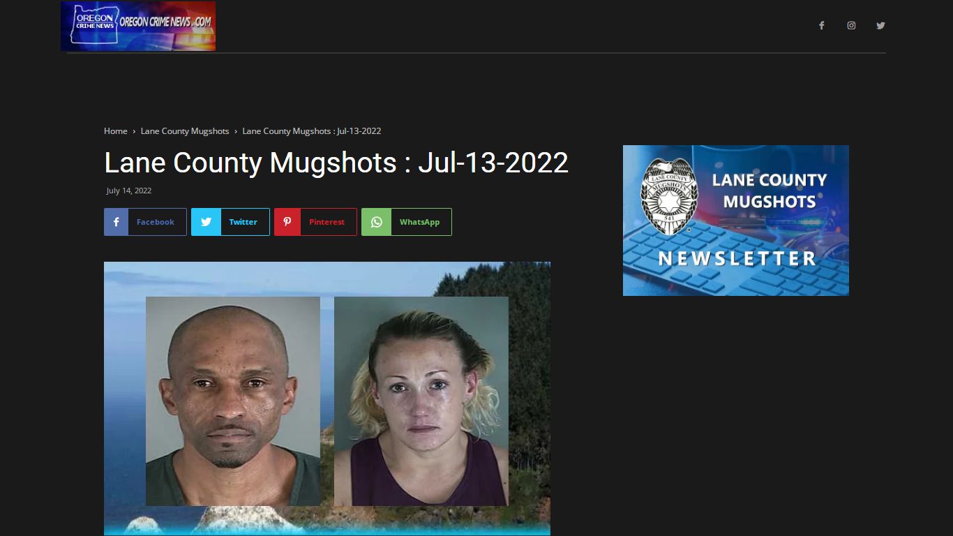 Lane County Mugshots : Jul-13-2022 - Oregon Crime News