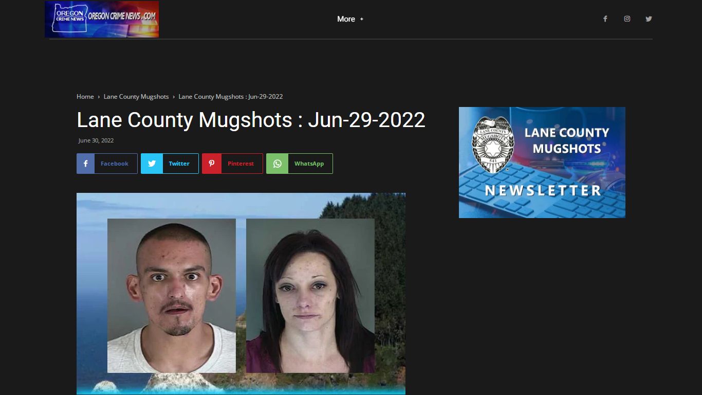 Lane County Mugshots : Jun-29-2022 - Oregon Crime News